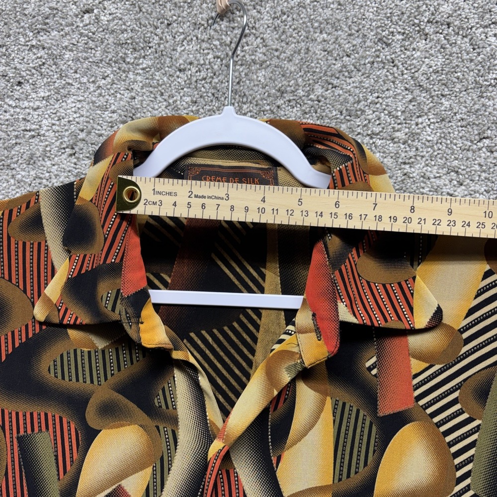 Vintage Creme De Silk Shirt‎ Mens MEDIUM Abstract Art ColorBlock Metallic Button - Picture 9 of 16